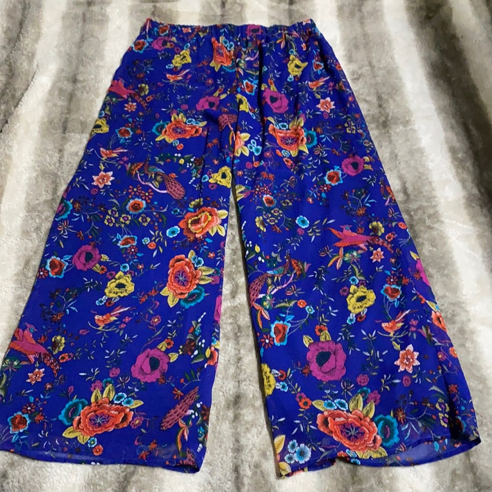 The Moon floral/peacock wide leg pants